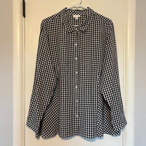 J. Jill Women's Plus Classic B/W Gingham Check Button-Front Shirt Top Blouse 2X